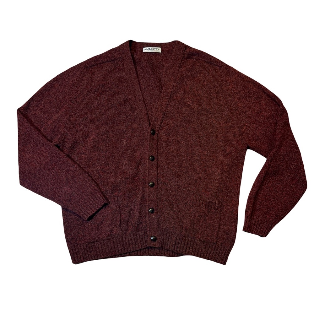VINTAGE Antartex mens XL red solid button up 100% wool cardigan sweater EUC